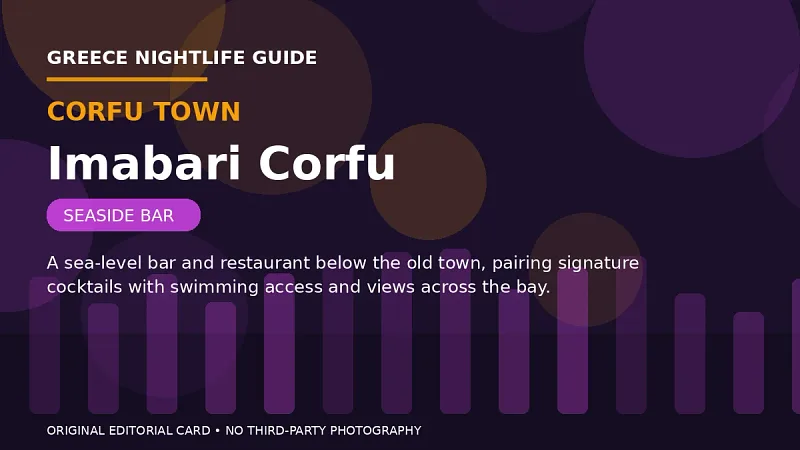 Original editorial nightlife card for Imabari Corfu in Corfu Town.