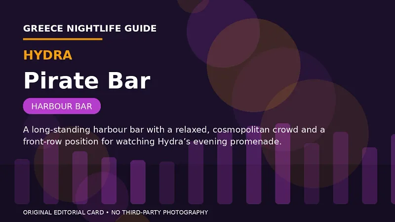 Original editorial nightlife card for Pirate Bar in Hydra.