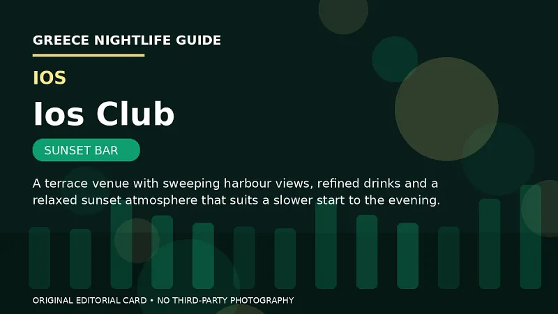Original editorial nightlife card for Ios Club in Ios.