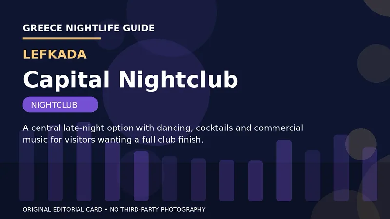 Original editorial nightlife card for Capital Nightclub in Lefkada.