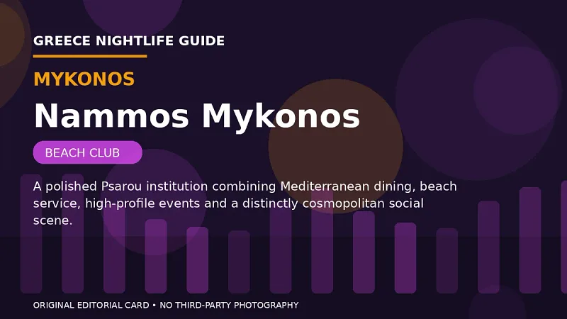 Original editorial nightlife card for Nammos Mykonos in Mykonos.
