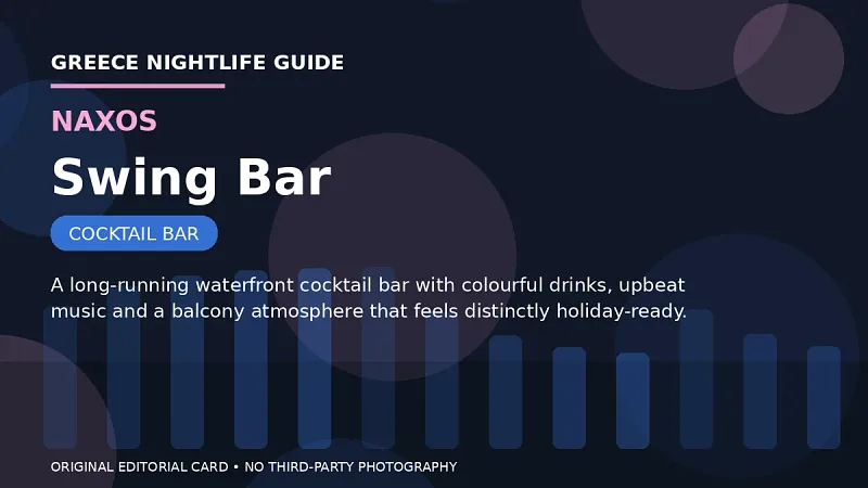 Original editorial nightlife card for Swing Bar in Naxos.