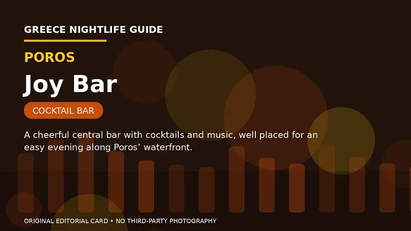Original editorial nightlife card for Joy Bar in Poros.