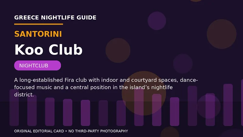 Original editorial nightlife card for Koo Club in Santorini.