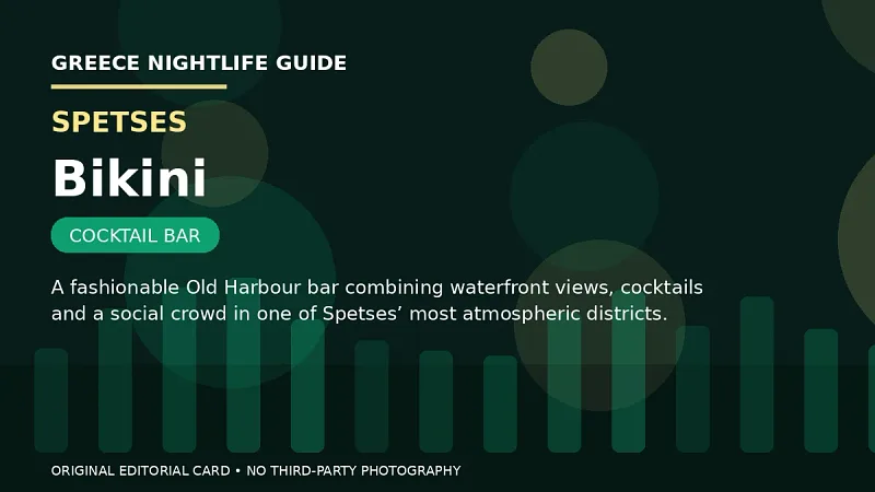 Original editorial nightlife card for Bikini in Spetses.