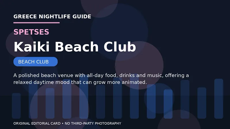 Original editorial nightlife card for Kaiki Beach Club in Spetses.