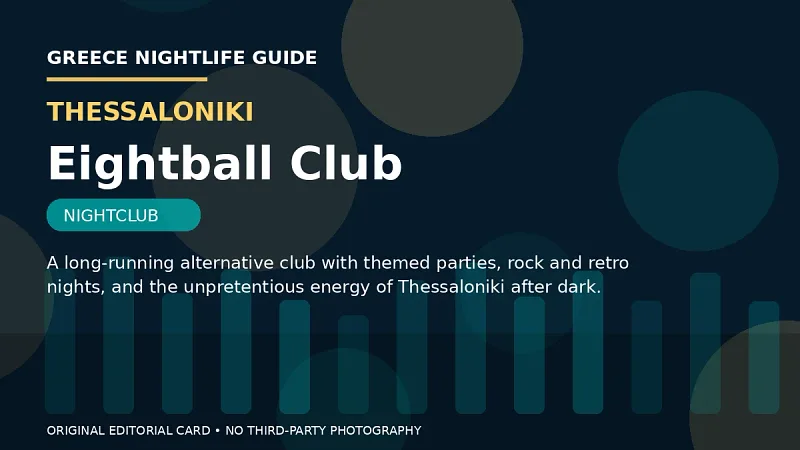 Original editorial nightlife card for Eightball Club in Thessaloniki.