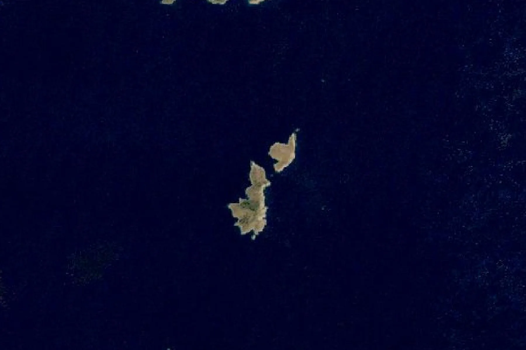 Natural-colour satellite view of the two Adelfoi islets in the Aegean