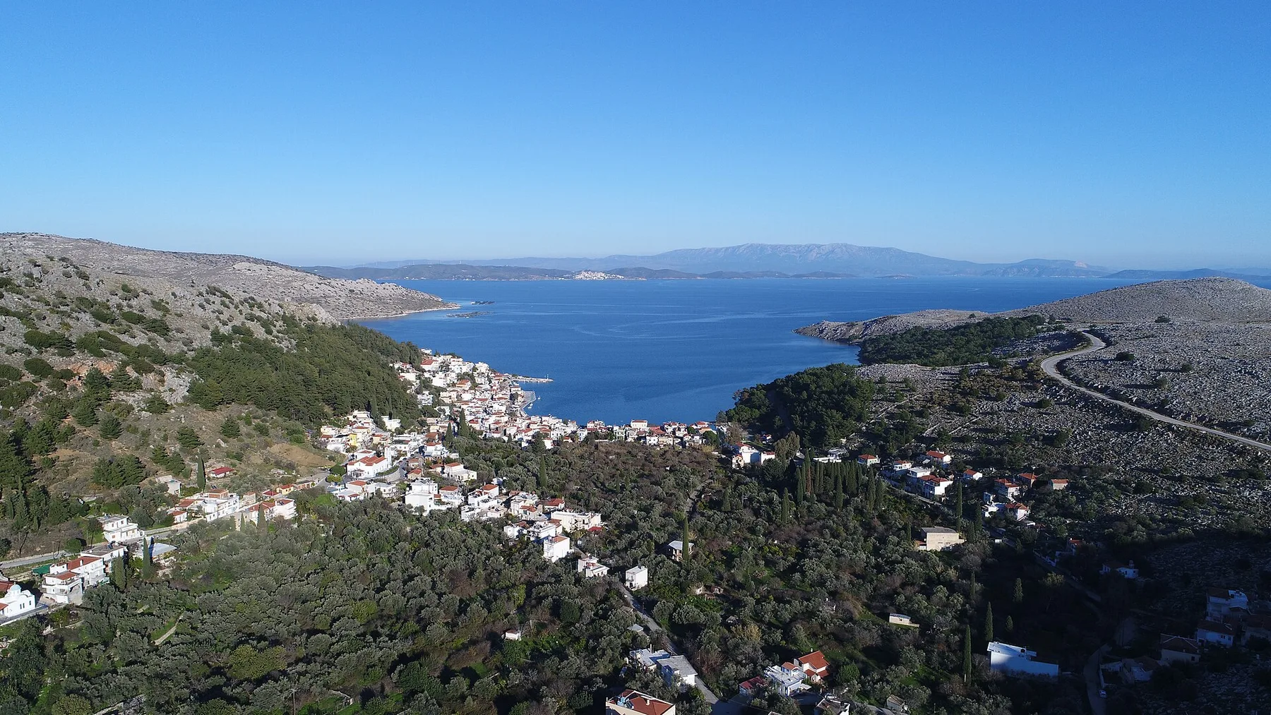Travel view of Oinousses, Greece