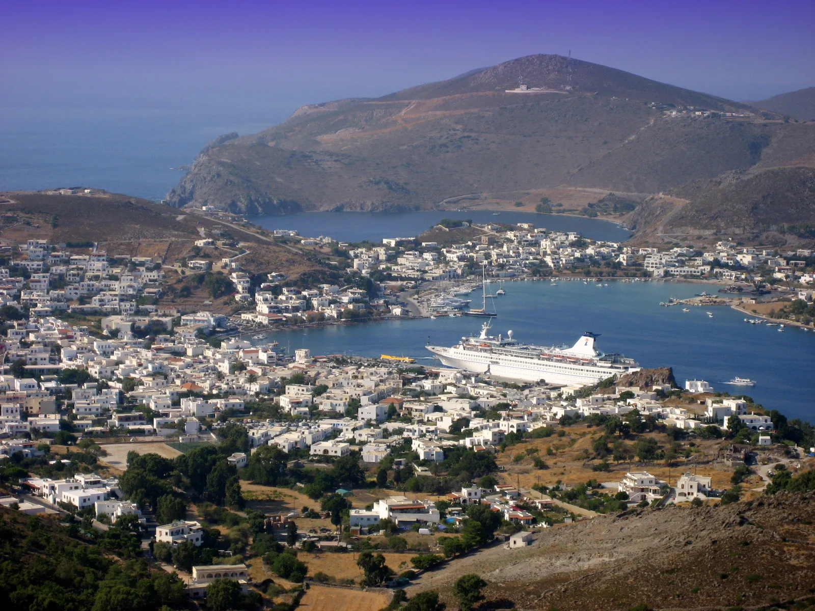 Travel view of Skala, Patmos, Greece
