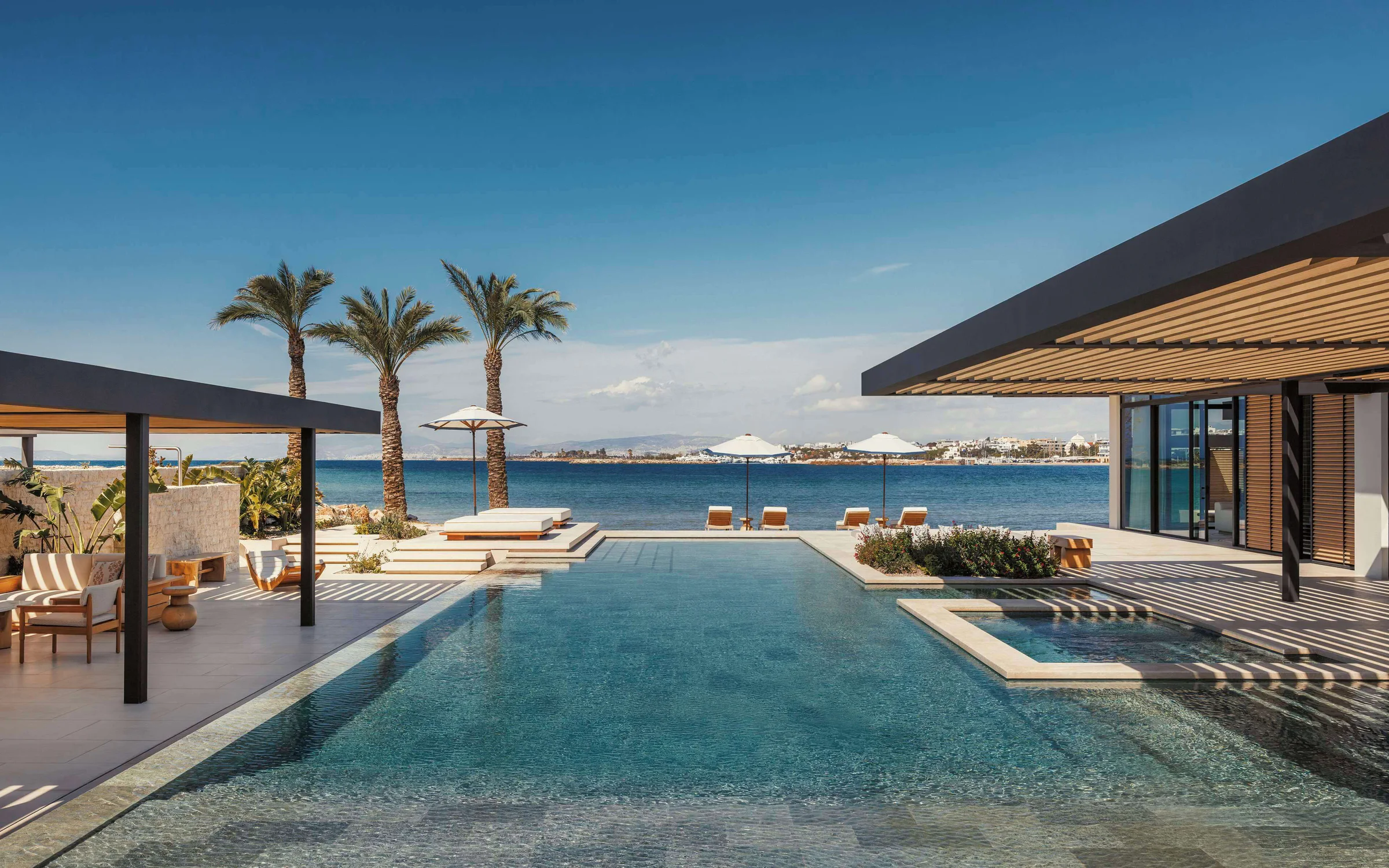 Large private villa pool facing the sea at One&Only Aesthesis