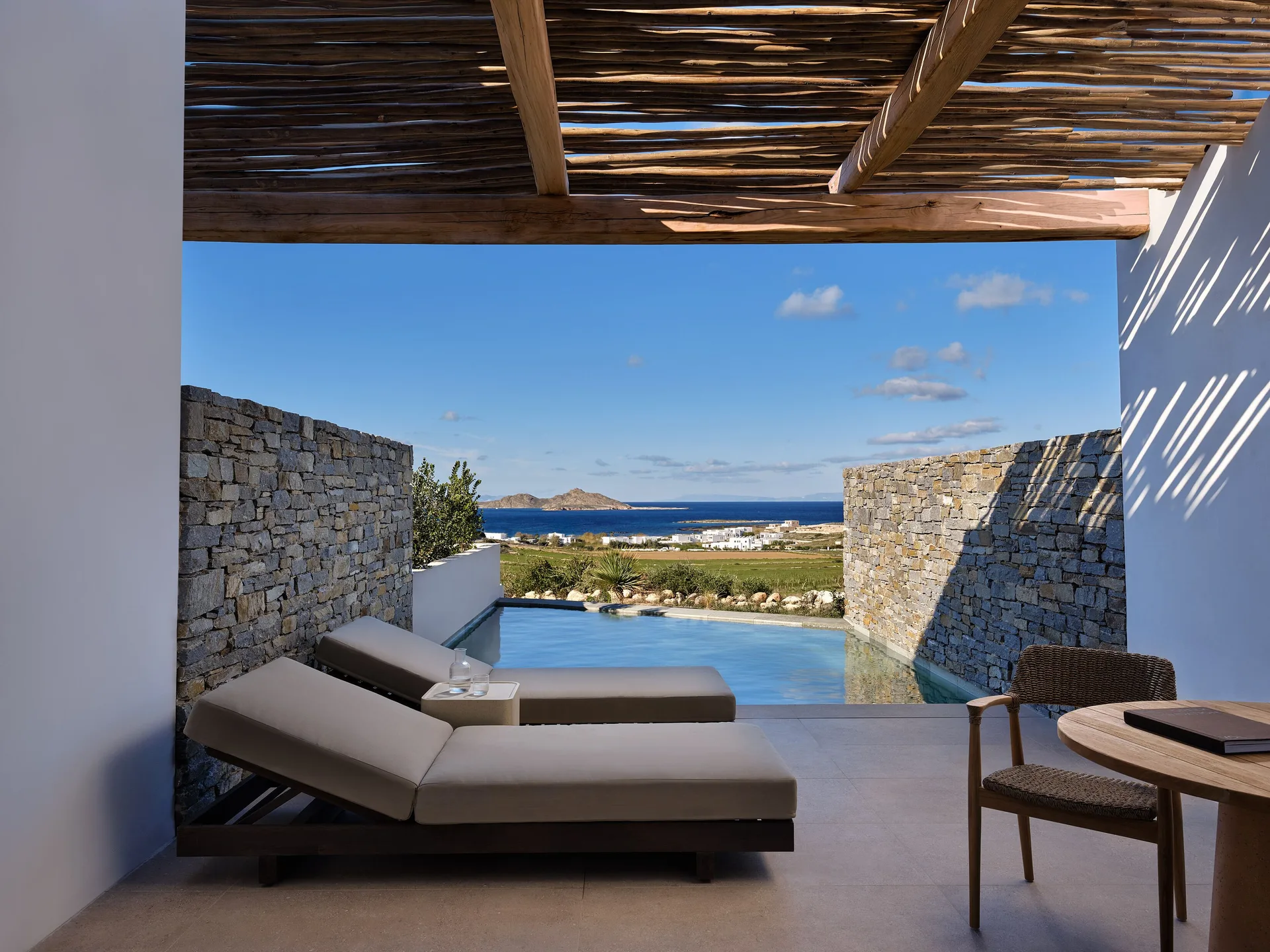 Private-pool suite at Oroséa overlooking the countryside and sea near Naoussa, Paros