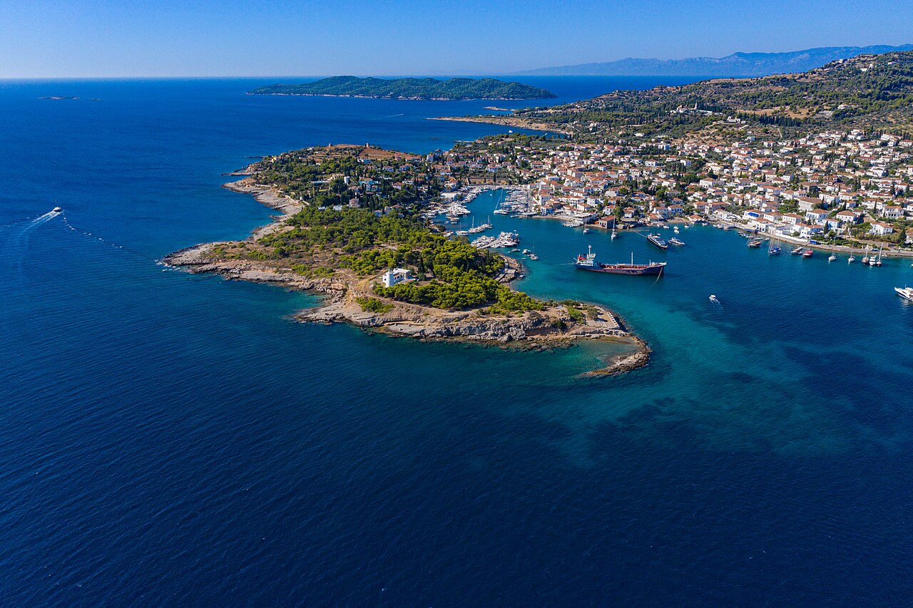 Spetses Lighthouse and Natalia Mela Sculpture in Spetses