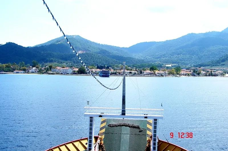 Golden Beach and the green slopes behind Skala Panagias on Thasos